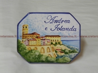 cod.art: nc81 - Mattonella in ceramica 16x12 circa e ottagonale con decoro paese "Vasto laterale" e scritta personalizzata.